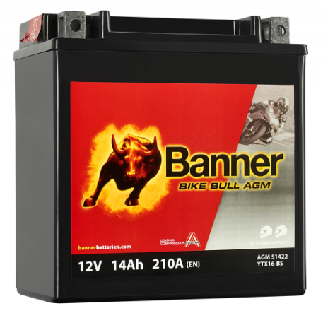 Motobaterie Banner Bike Bull AGM YTX16-BS, 14Ah, 12V