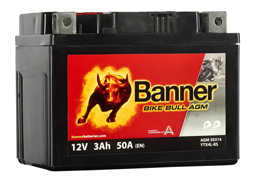 Motobaterie Banner Bike Bull AGM YTX4L-BS, 3Ah, 12V